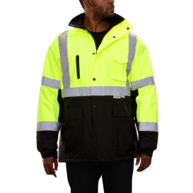 Reflective Apparel 433STLB Type R Class 3 Insulated Black Bottom Safety Parka - Yellow/Lime