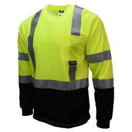 RK Safety NY BFL-T5712 High-Visibility Class 3 T Shirt with Moisture Wicking Mesh Birdseye and X pattern Black Bottom Neon Lime, Large 