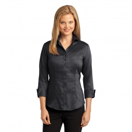 Red House RH69 Ladies 3/4-Sleeve Nailhead Non-Iron Button-Down Shirt - Black
