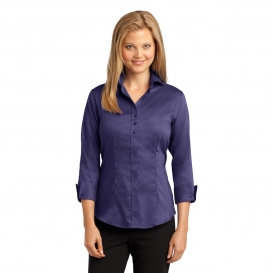 Red House RH69 Ladies 3/4-Sleeve Nailhead Non-Iron Button-Down Shirt - Dark Purple