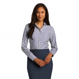 Red House RH75 Ladies Tricolor Check Slim Fit Non-Iron Shirt - Navy/Plum/White