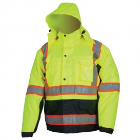 River City VT38JH Type R Class 3 Insulated Polyester/PU Two-Tone X-Back Black Bottom Rain Jacket - Yellow/Lime
