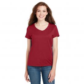 Hanes S04V Ladies Nano-T Cotton V-Neck T-Shirt - Deep Red