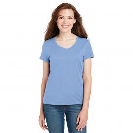 Hanes S04V Ladies Nano-T Cotton V-Neck T-Shirt - Light Blue