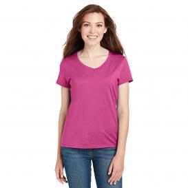 Hanes S04V Ladies Nano-T Cotton V-Neck T-Shirt - Wow Pink