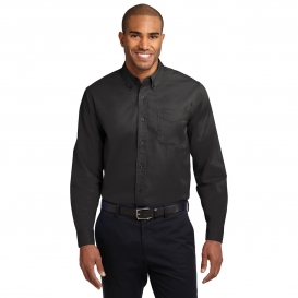 Port Authority S608ES Extended Size Long Sleeve Easy Care Shirt - Black/Light Stone