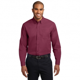 Port Authority S608ES Extended Size Long Sleeve Easy Care Shirt - Burgundy/Light Stone
