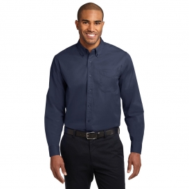 Port Authority S608ES Extended Size Long Sleeve Easy Care Shirt - Navy/Light Stone