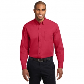 Port Authority S608ES Extended Size Long Sleeve Easy Care Shirt - Red/Light Stone