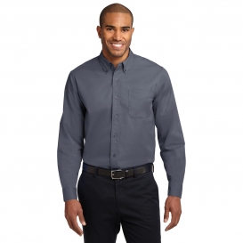 Port Authority S608ES Extended Size Long Sleeve Easy Care Shirt - Steel Grey/Light Stone