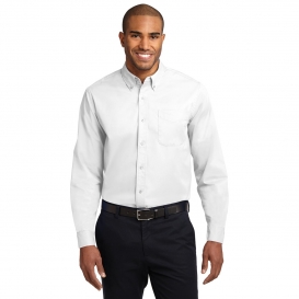 Port Authority S608ES Extended Size Long Sleeve Easy Care Shirt - White/Light Stone