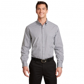 Port Authority S654 Long Sleeve Gingham Easy Care Shirt - Black/Charcoal