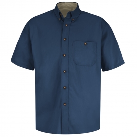 Red Kap SC64 Men\'s Cotton Contrast Dress Shirt - Short Sleeve - Navy/Stone
