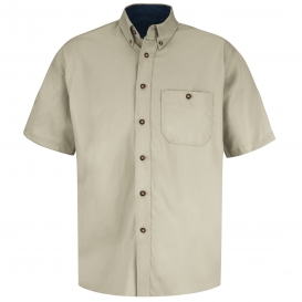 Red Kap SC64 Men\'s Cotton Contrast Dress Shirt - Short Sleeve - Stone/Navy