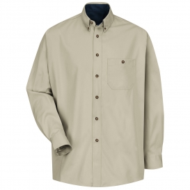 Red Kap SC74 Men\'s Cotton Contrast Dress Shirt - Long Sleeve - Stone/Navy