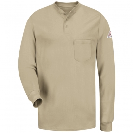 Bulwark FR SEL2 Men\'s Lightweight Long Sleeve Tagless Henley Shirt - EXCEL FR - 6.25 oz. - Khaki