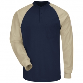 Bulwark FR SEL4NK Men\'s Lightweight Long Sleeve Color-Block Tagless Henley Shirt - EXCEL FR - 7.25 oz.