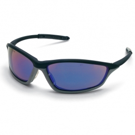 Crews Shock Safety Glasses - Black/Gray Frame - Blue Mirror Lens