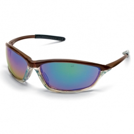 Crews Shock Safety Glasses - Brown/Clear Frame - Emerald Mirror Lens