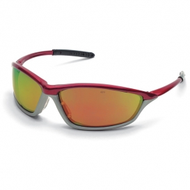 Crews Shock Safety Glasses - Red/Gray Frame - Fire Mirror Lens