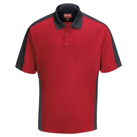 Red Kap SK54 Men\'s Short Sleeve Performance Knit Two-Tone Polo - Red/Charcoal