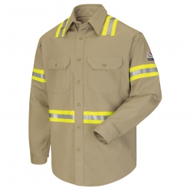 Bulwark FR SLDT Enhanced Visibility Uniform Shirt - EXCEL FR ComforTouch - 7 oz. - Khaki