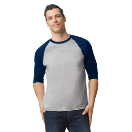 Gildan 5700 Heavy Cotton 3/4-Sleeve Raglan T-Shirt - Sport Gray Trim Navy