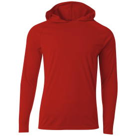 A4 A4N3409 Cooling Performance Long Sleeve Hooded Tee - Scarlet
