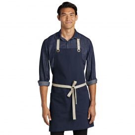 Port Authority A815 Canvas Full Length Two-Pocket Apron - River Blue Navy/Stone