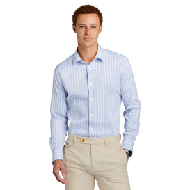 Brooks Brothers BB18006 Tech Stretch Patterned Shirt - White/Newport Blue Grid Check