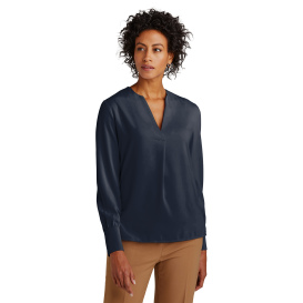 Brooks Brothers BB18009 Women\'s Open-Neck Satin Blouse - Night Navy