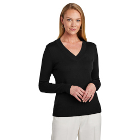 Brooks Brothers BB18401 Women\'s Cotton Stretch V-Neck Sweater - Deep Black