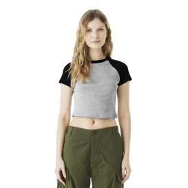 Bella + Canvas BC1201 Women\'s Micro Rib Raglan Baby Tee - Athletic Heather/Black