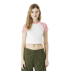 Bella + Canvas BC1201 Women\'s Micro Rib Raglan Baby Tee - White/Pink
