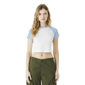 Bella + Canvas BC1201 Women\'s Micro Rib Raglan Baby Tee - White/Baby Blue