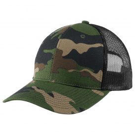 Port Authority C112 Snapback Trucker Cap - Woodland Camo/Black