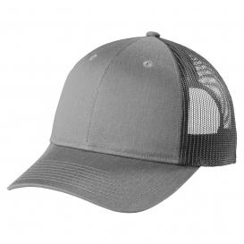 Port Authority C112LP Low-Profile Snapback Trucker Cap - Heather Grey/Grey Steel