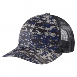 Port Authority C114 Digi Camo Snapback Trucker Cap - Rich Navy Digi/Grey Steel
