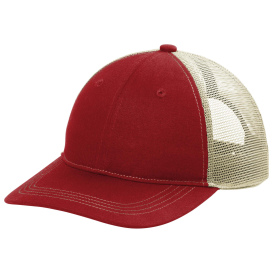 Port Authority C119 Unstructured Snapback Trucker Cap - Flame Red/Tan