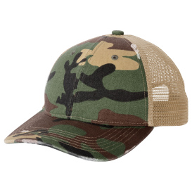 Port Authority C600 Distressed Mesh Back Cap - Military Camo/Khaki