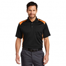 CornerStone CS416 Select Snag-Proof Two Way Colorblock Pocket Polo - Black/Shock Orange