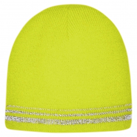 CornerStone CS804 Lined Enhanced Visibility with Reflective Stripes Beanie - Yellow/Lime