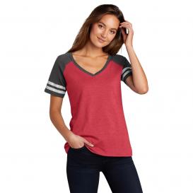 District DM476 Women\'s Game V-Neck Tee - Heathered Red/Heathered Charcoal