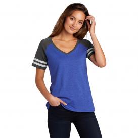 District DM476 Women\'s Game V-Neck Tee - Heathered True Royal/Heathered Charcoal