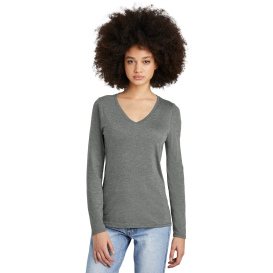 District DT135 Women\'s Perfect Tri Long Sleeve V-Neck Tee - Heathered Charcoal