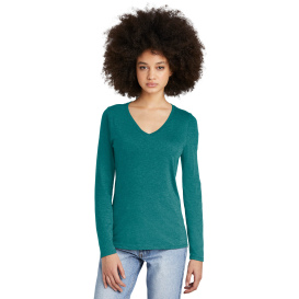 District DT135 Women\'s Perfect Tri Long Sleeve V-Neck Tee - Heathered Teal