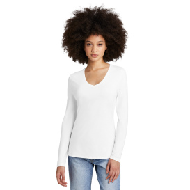 District DT135 Women\'s Perfect Tri Long Sleeve V-Neck Tee - White