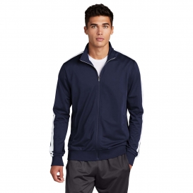 Sport-Tek JST94 Tricot Full-Zip Track Jacket - True Navy/White