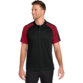 Port Authority K247 Wearever Performance Pique Colorblock Polo - Deep Black/Rich Red