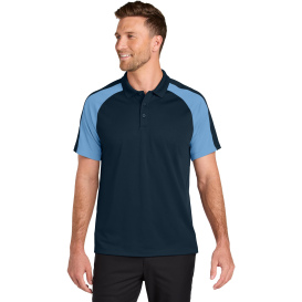 Port Authority K247 Wearever Performance Pique Colorblock Polo - River Blue Navy/Carolina Blue